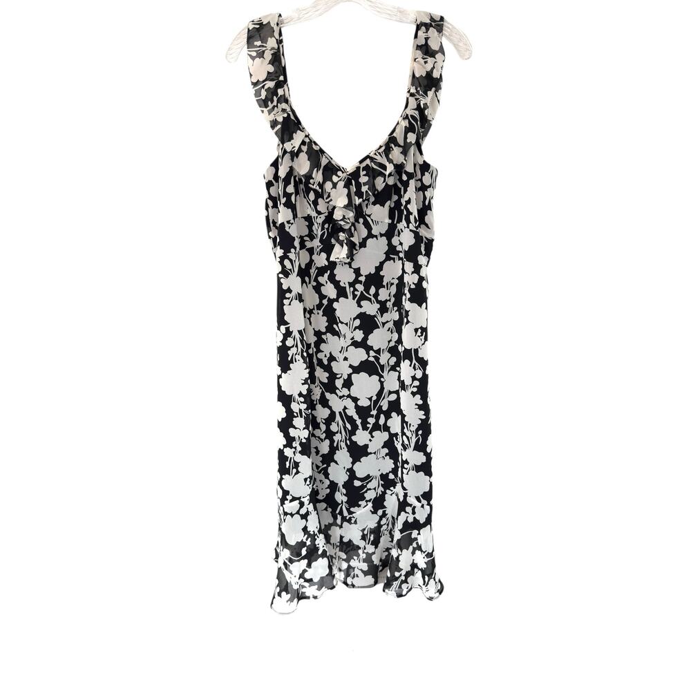 Anny Taylor Loft Dress Black White Floral Babydoll Fairy Whimsical Size 12